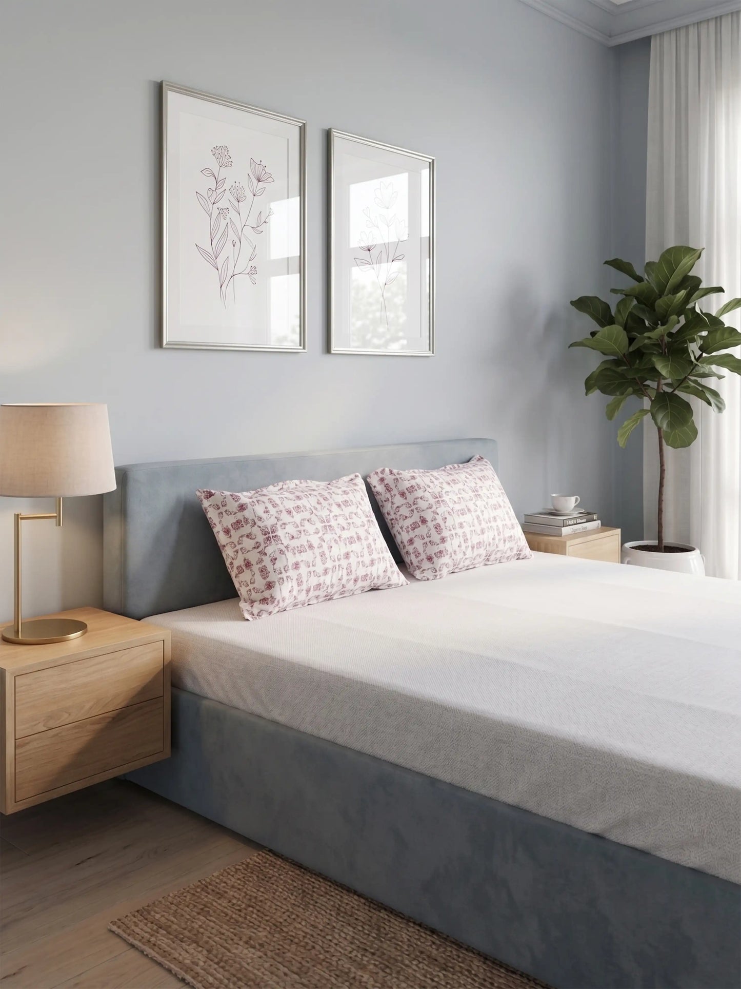 Light Brown Abstract Print Cotton Double Bedsheet Set