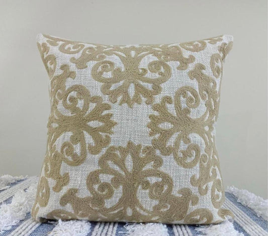 Light Beige Embroidered Floral Cushion Covers – Set of 2 | 18x18 Inch Cotton