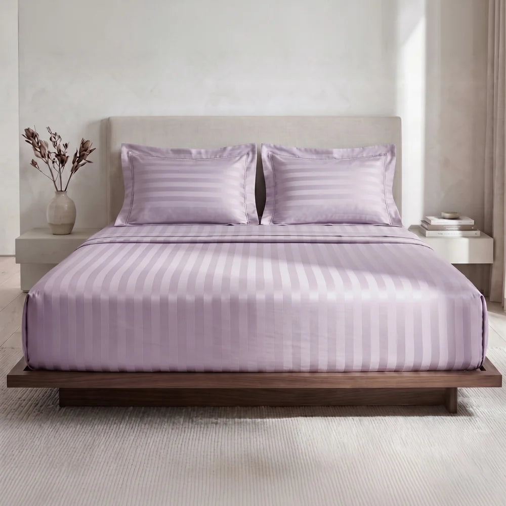 Lane Linen GALAXY 250 TC Cotton King Bedsheet Set – Classic Damask Stripe with 2 Pillow Covers