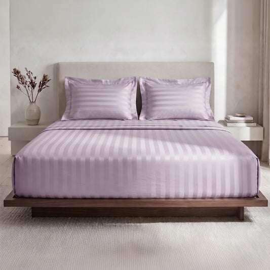 Lane Linen GALAXY 250 TC Cotton King Bedsheet Set – Classic Damask Stripe with 2 Pillow Covers