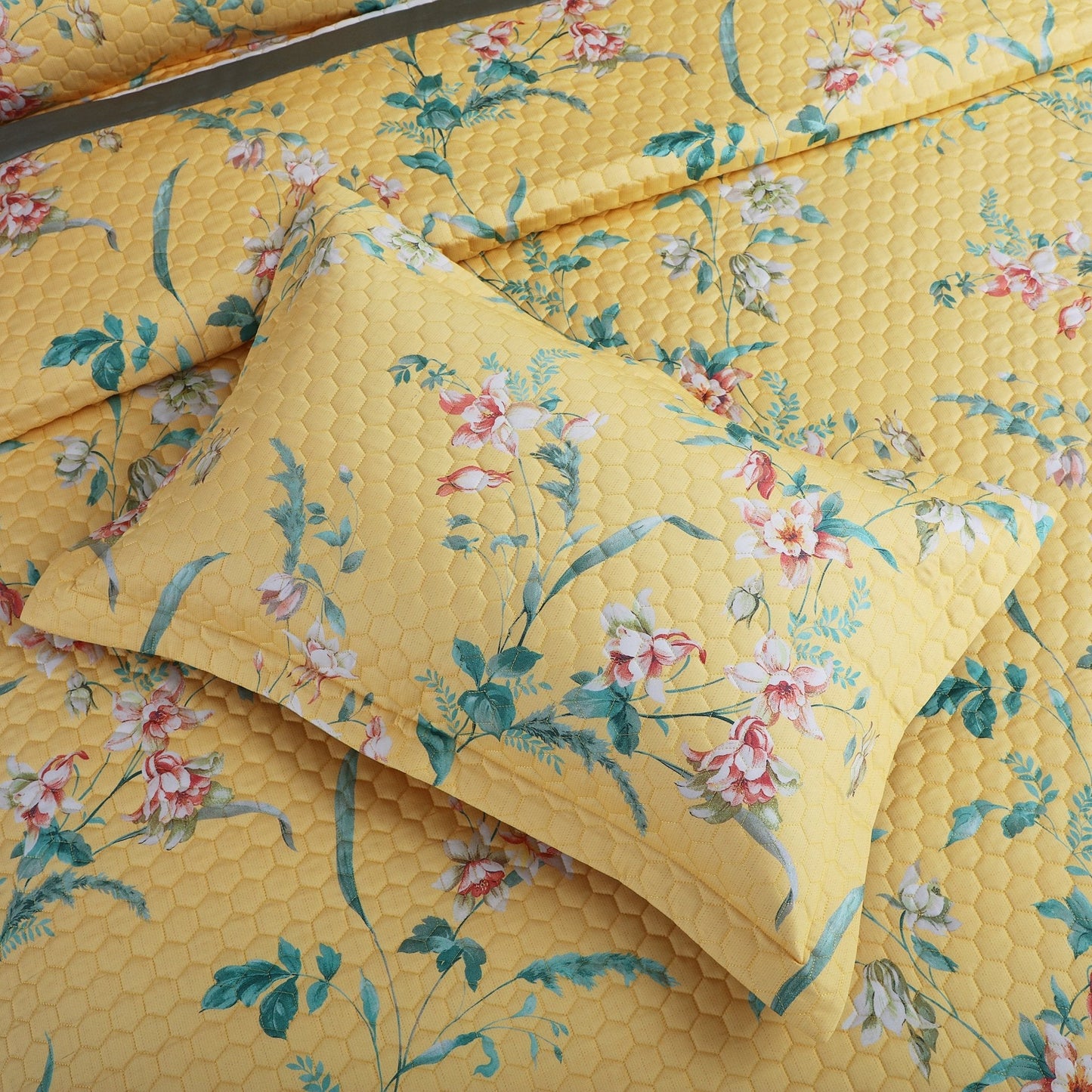 Yellow King Size 5 Piece Quilted Bedcover Set (100% Cotton)