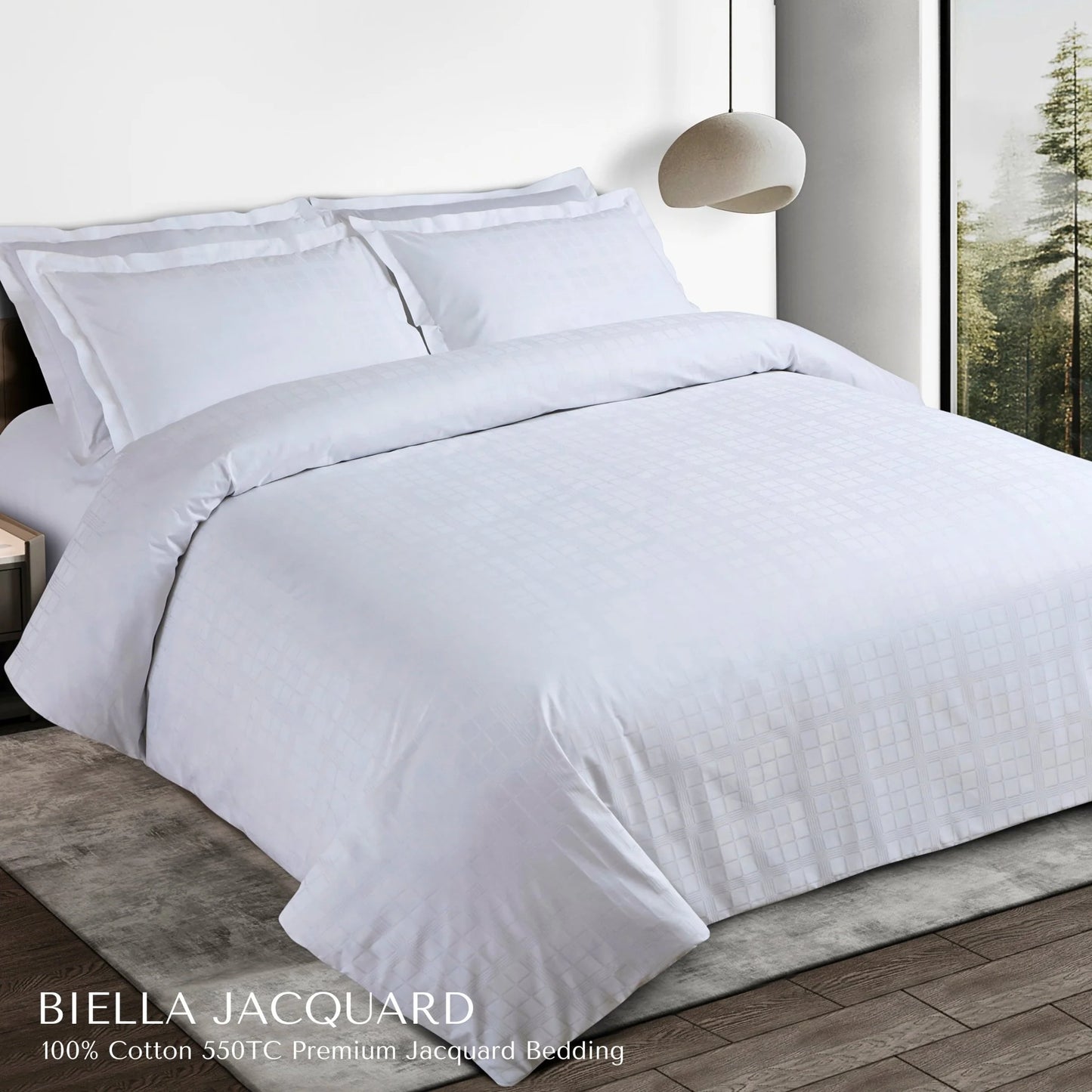 Premium Jacquard Cotton King Size Bedsheet Set - Checkered Design