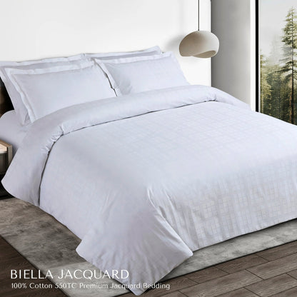 Premium Jacquard Cotton King Size Bedsheet Set - Checkered Design