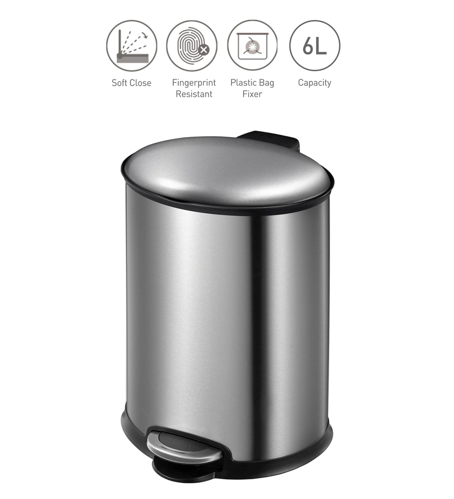 Oval Stainless Steel Trash Bin with Silent Close Mechanism – Elegant & Functional