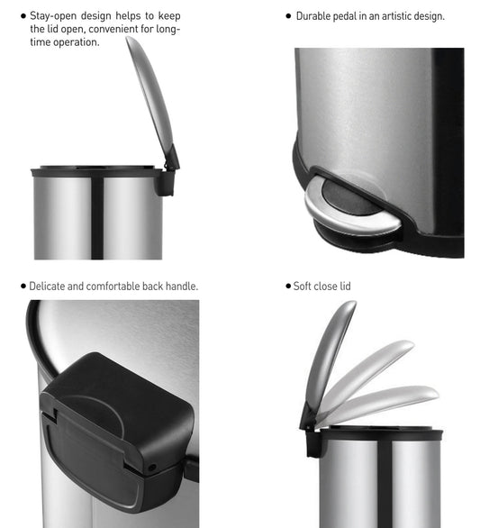 Oval Stainless Steel Trash Bin with Silent Close Mechanism – Elegant & Functional