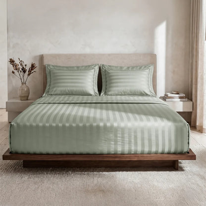 Lane Linen GALAXY 250 TC Cotton King Bedsheet Set – Classic Damask Stripe with 2 Pillow Covers