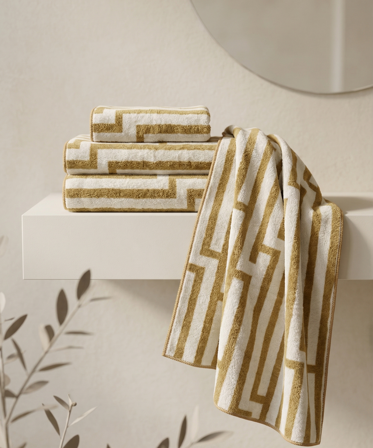 Stylla Moss 4-Piece Geometric Towel Set – Super Absorbent & Easy Dry