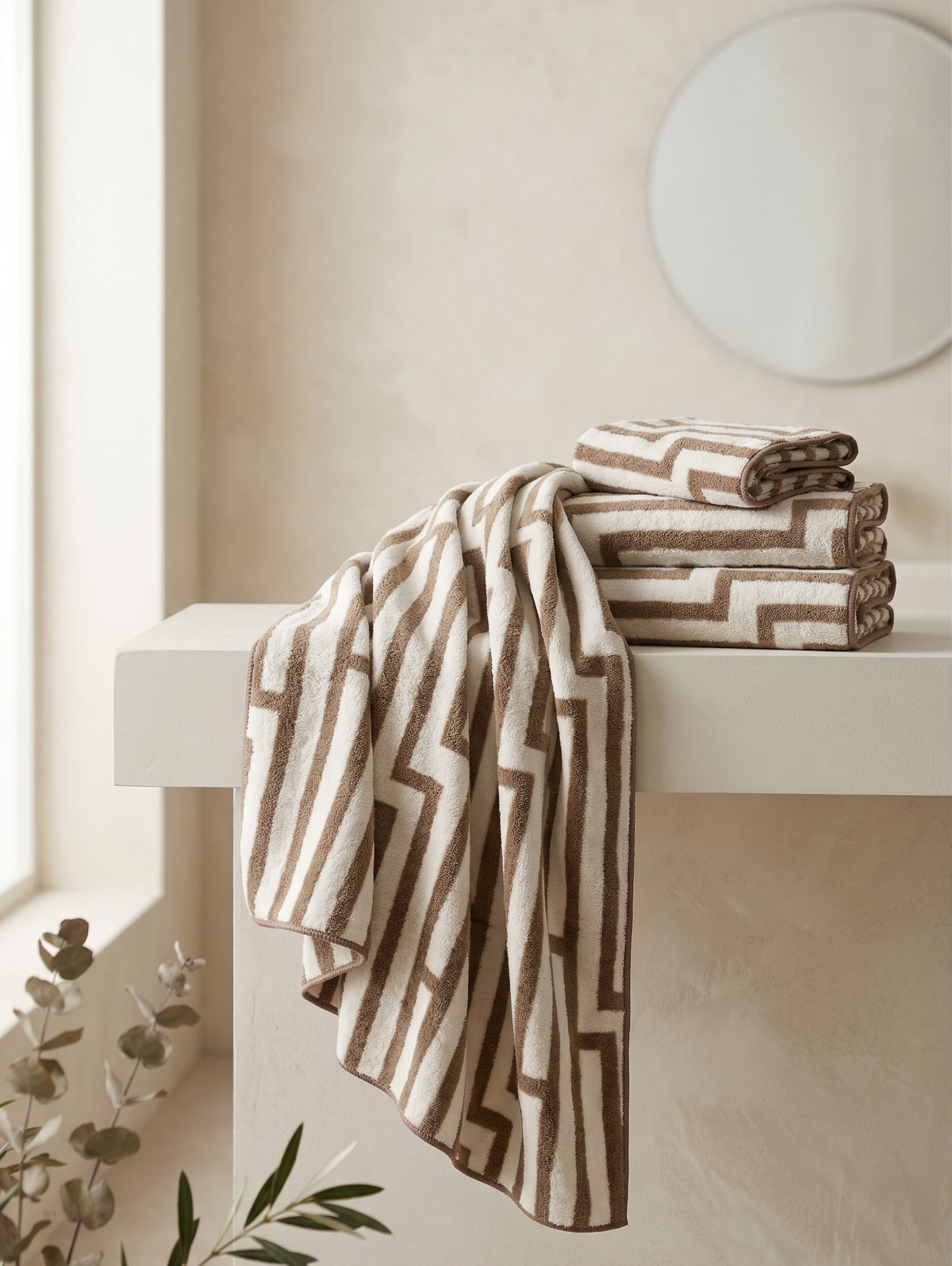 Stylla Moss 4-Piece Geometric Towel Set – Super Absorbent & Easy Dry