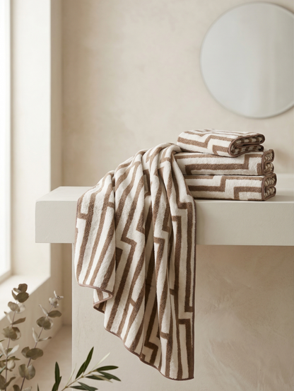 Stylla Moss 4-Piece Geometric Towel Set – Super Absorbent & Easy Dry