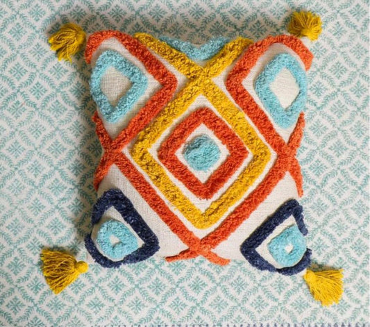 Multicolour Embroidered Geometric Cushion Covers – Set of 2 | 18x18 100% Cotton