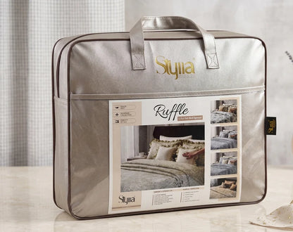 Stylla Premium 5-Piece Ruffle Bedsheet & Bedspread Set – Vintage Floral Print with Accent Cushions