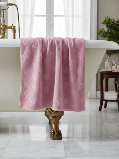Plush Comfort, Floral Embossed Terry Weave Bath Towel with Quick-Dry Performance – 100% Cotton