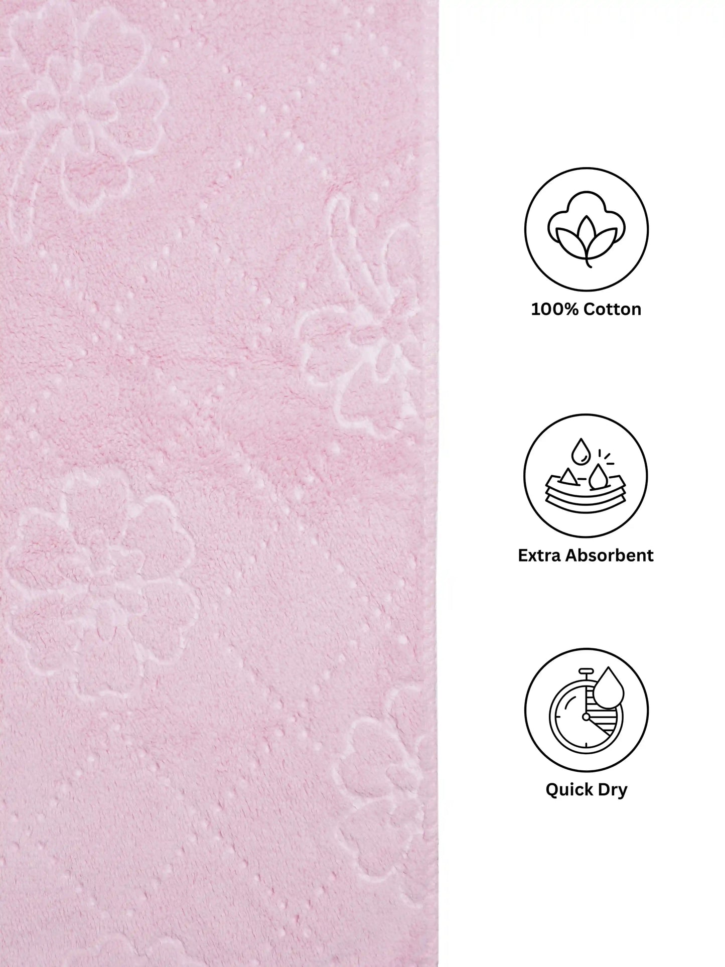 Plush Comfort, Floral Embossed Terry Weave Bath Towel with Quick-Dry Performance – 100% Cotton