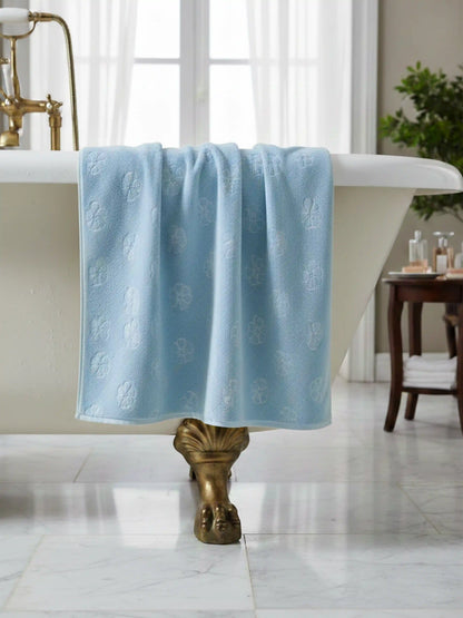Plush Comfort, Floral Embossed Terry Weave Bath Towel with Quick-Dry Performance – 100% Cotton