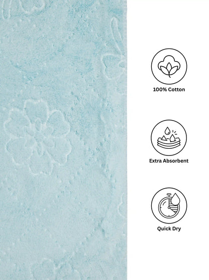 Plush Comfort, Floral Embossed Terry Weave Bath Towel with Quick-Dry Performance – 100% Cotton