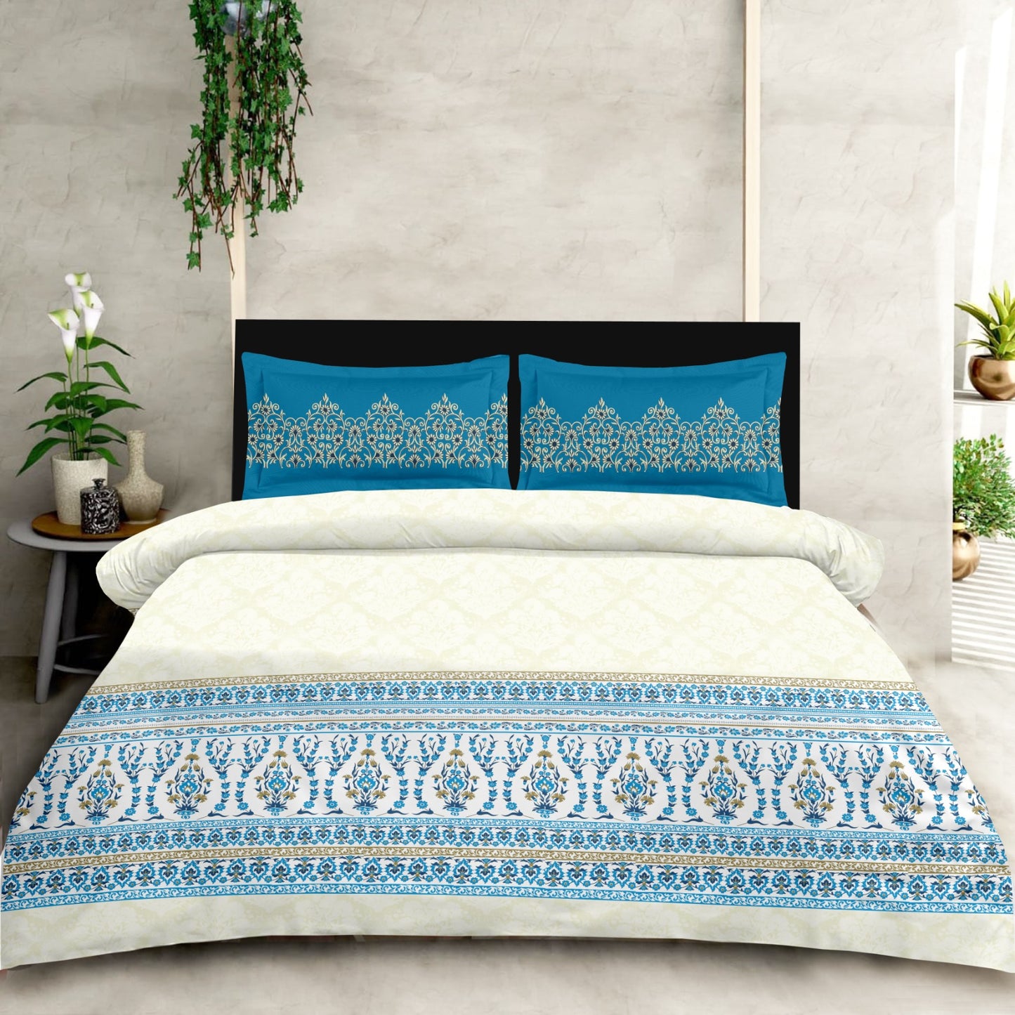 Premium King Size Cotton Bedsheet Set – 3 Piece Soft Feel Designer Collection