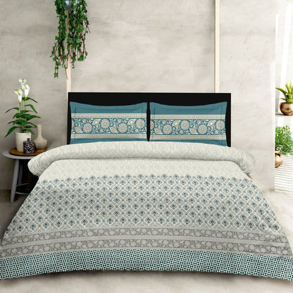 Premium King Size Cotton Bedsheet Set with Pillow Covers – Floral & Geometric Print
