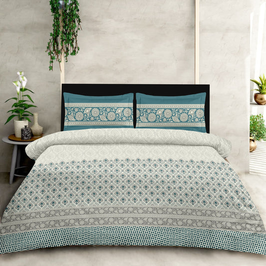 Premium King Size Cotton Bedsheet Set with Pillow Covers – Floral & Geometric Print