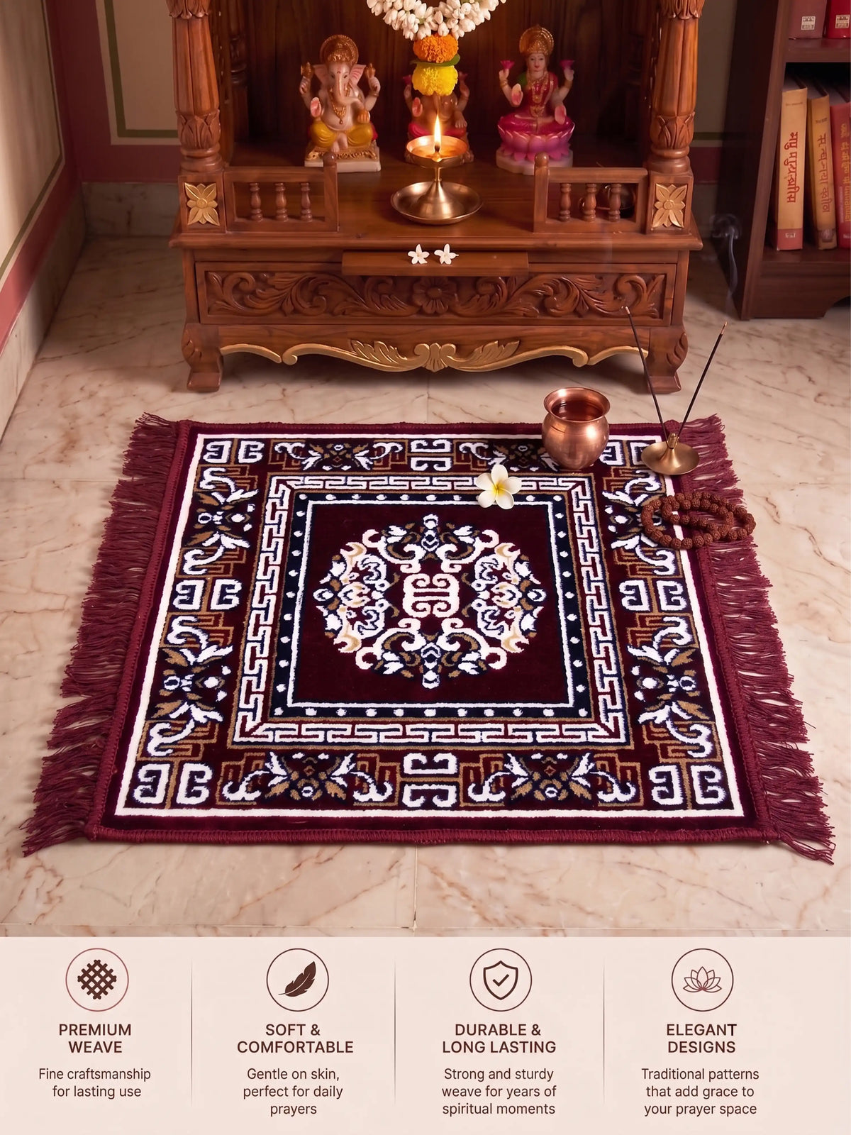 Atoz Home Decor Traditional Square Pooja Aasan Mat | 20x20 Inch | Multiple Colors.
