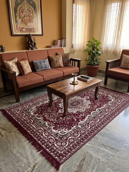 Premium Cotton Chenille Carpet for Living Room | 4.5x7 ft | Red, Blue & Brown