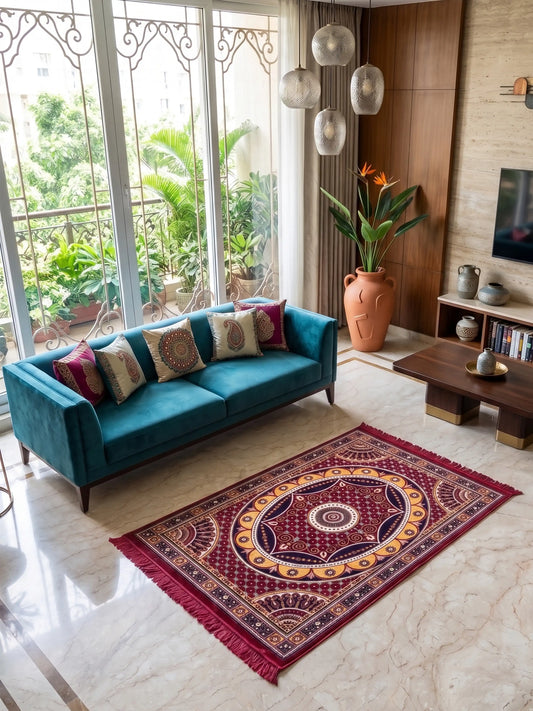 AtoZ Home Decor Machine-Made Velvet Carpet – Traditional Collection (4 ft x 6 ft)