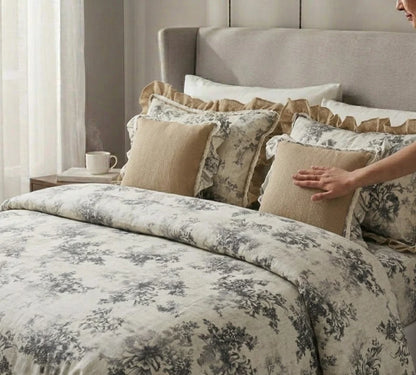 Stylla Premium 5-Piece Ruffle Bedsheet & Bedspread Set – Vintage Floral Print with Accent Cushions