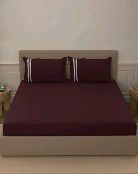 Atoz Home Decor 250 TC Tranquil Cotton Bedsheet Set with Striped Trim