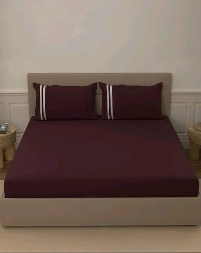 Atoz Home Decor 250 TC Tranquil Cotton Bedsheet Set with Striped Trim