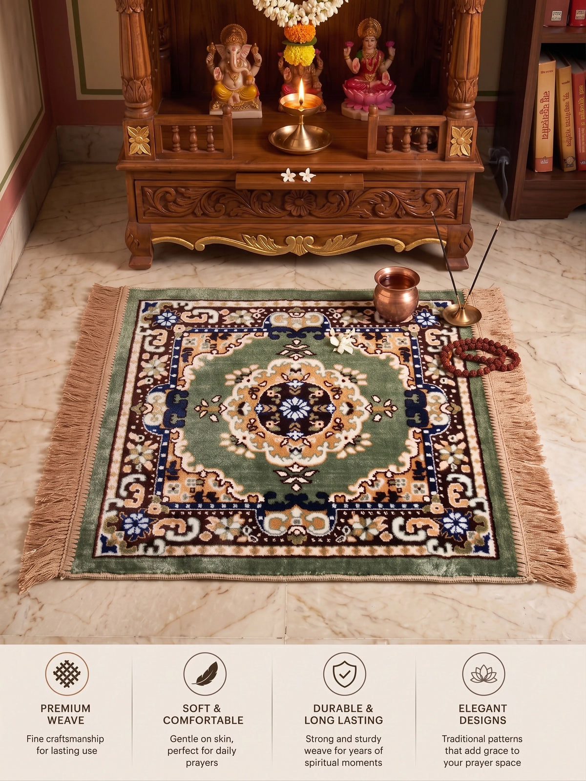 Atoz Home Decor Traditional Square Pooja Aasan Mat | 20x20 Inch | Multiple Colors.