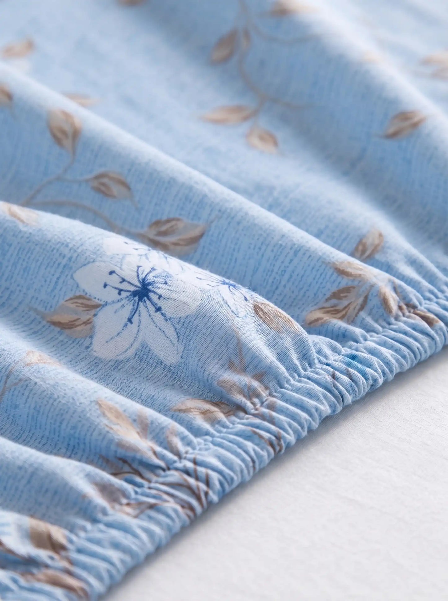 Soft Feel Light-Blue Floral Cotton King Bedsheet Set