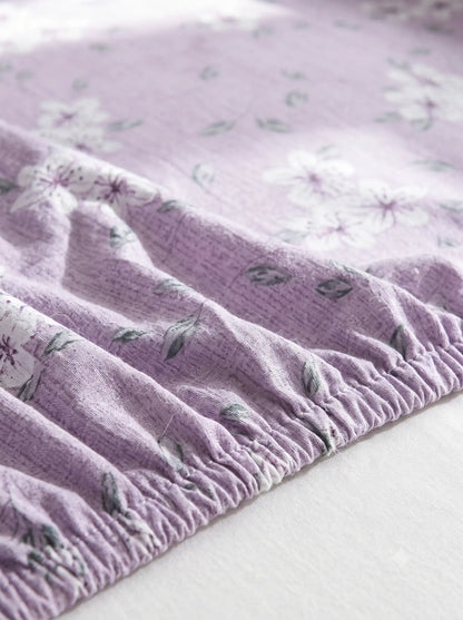 Soft Feel Light-Lavender Floral Cotton King Bedsheet Set