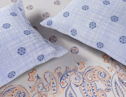 SPACES Flora 100% Cotton 144 TC Percale Bedsheet Set with 2 Pillow Covers (Orange)