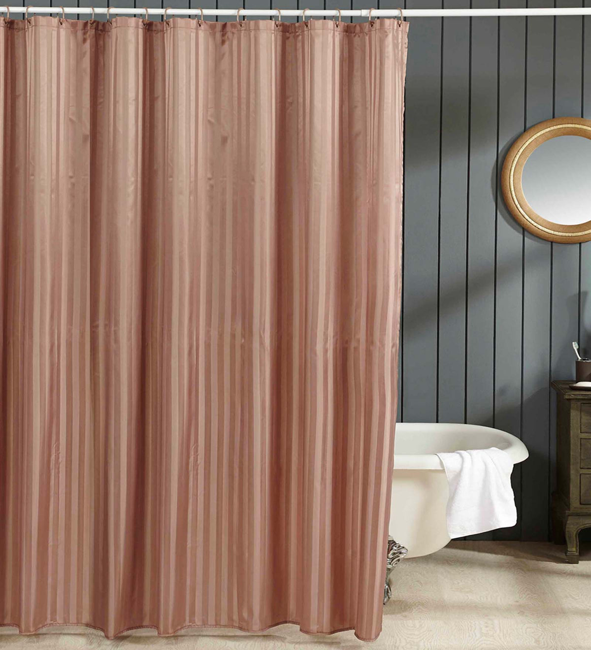 Water Repellent Polyester Shower Curtain – Quick Dry & Soft Feel (with Hooks)