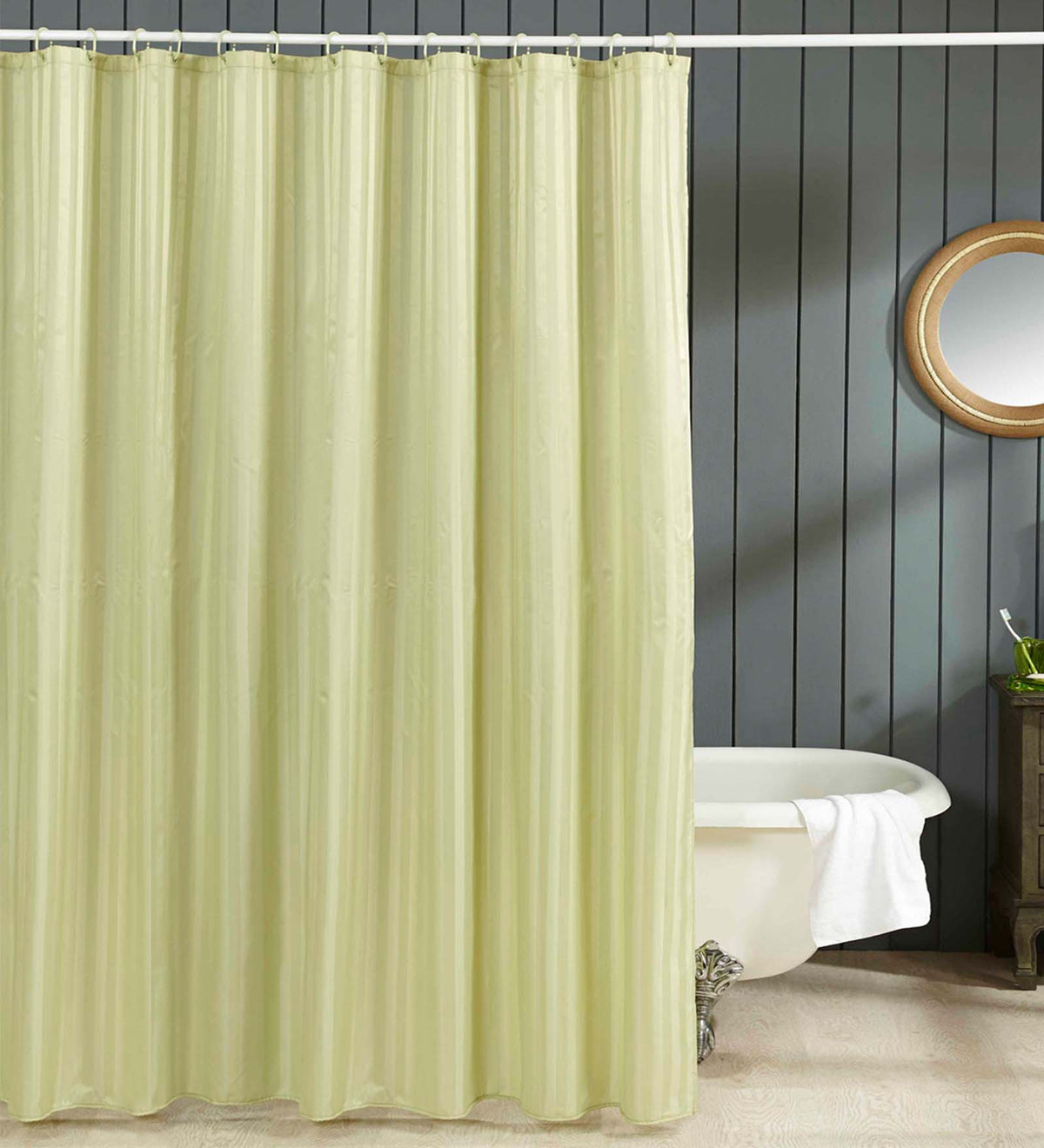 Water Repellent Polyester Shower Curtain – Quick Dry & Soft Feel (with Hooks)