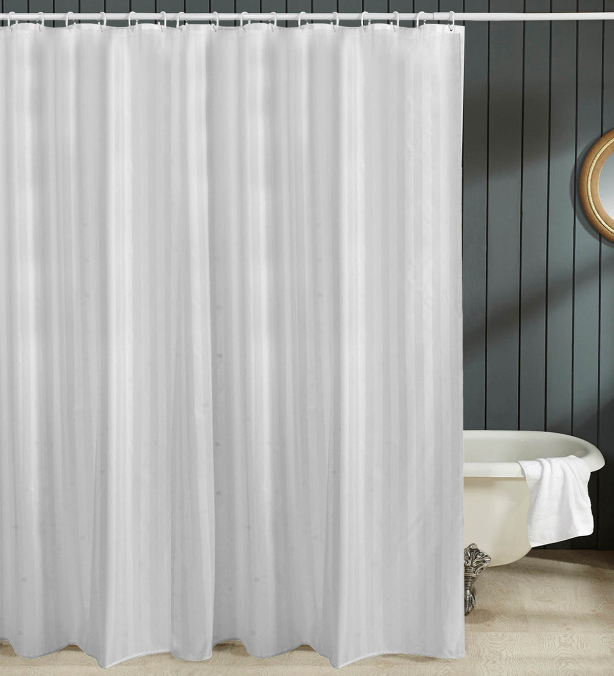 Water Repellent Polyester Shower Curtain – Quick Dry & Soft Feel (with Hooks)