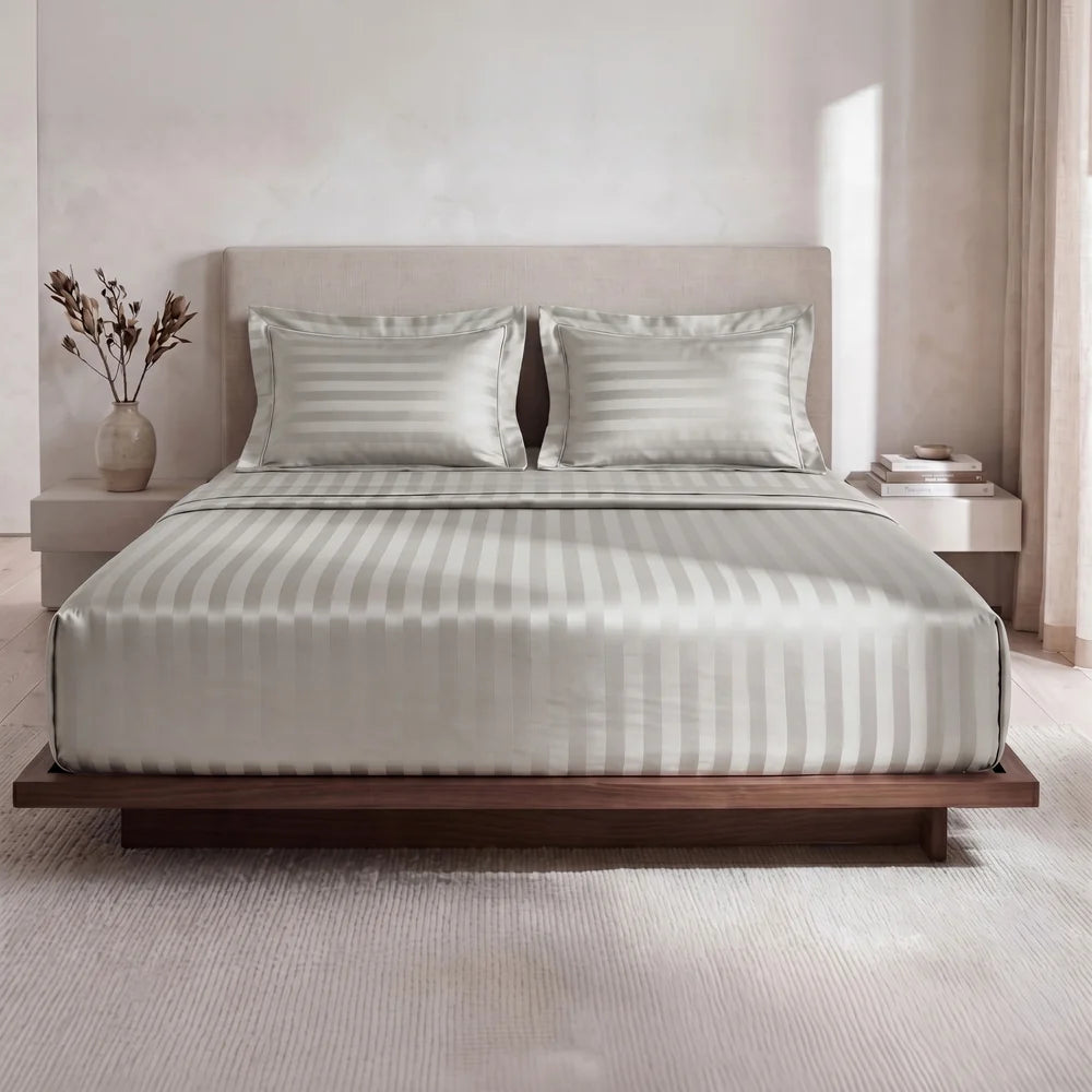 Lane Linen GALAXY 250 TC Cotton King Bedsheet Set – Classic Damask Stripe with 2 Pillow Covers