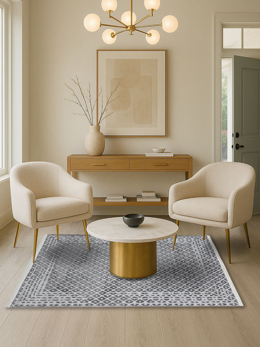 Grey Diamond Lattice Carpet – Modern Textured Geometric Rug for Living Room