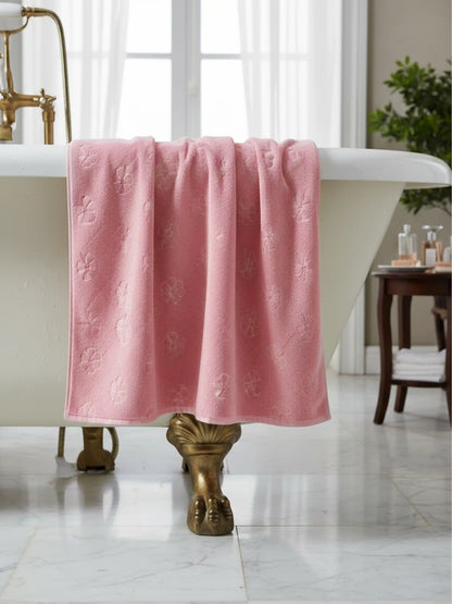 Plush Comfort, Floral Embossed Terry Weave Bath Towel with Quick-Dry Performance – 100% Cotton