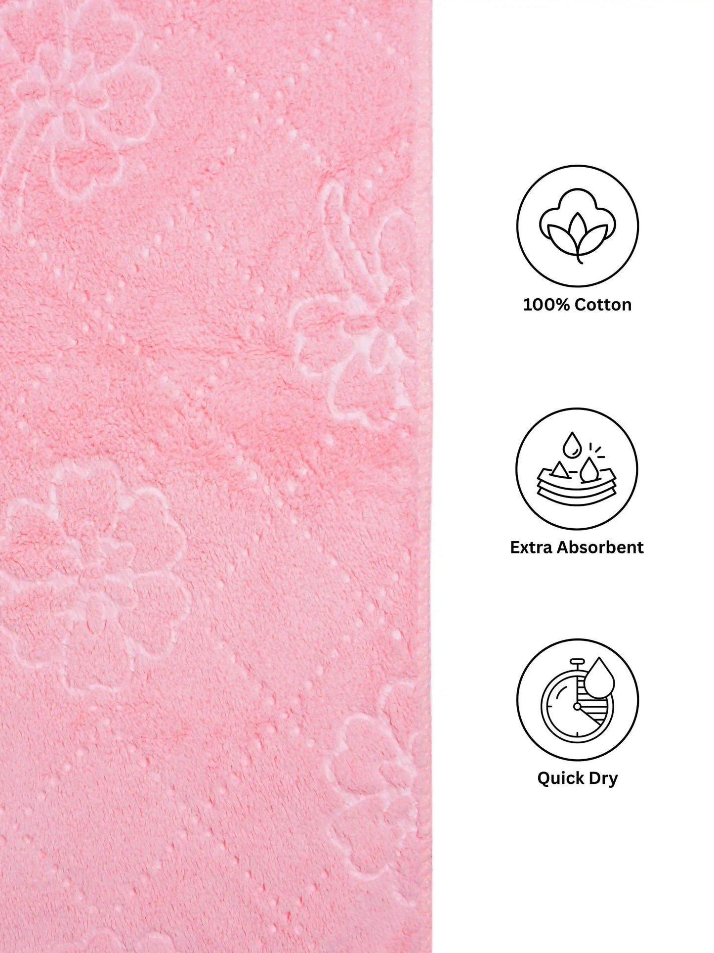 Plush Comfort, Floral Embossed Terry Weave Bath Towel with Quick-Dry Performance – 100% Cotton
