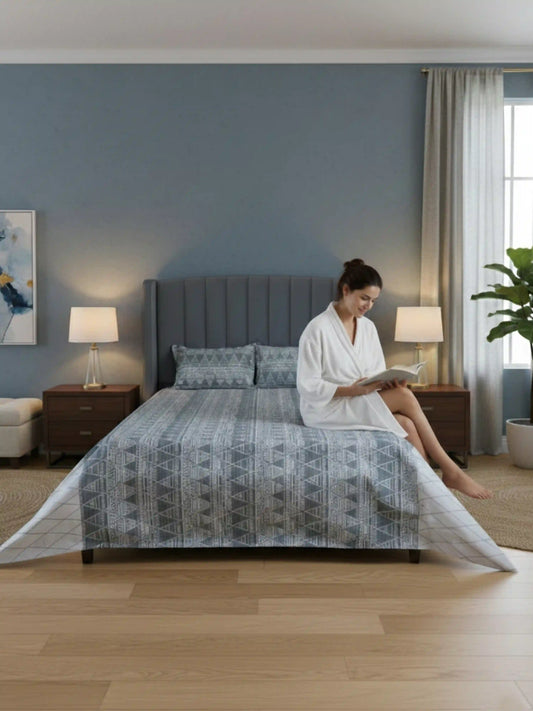 Soft Feel Geometric Dove Grey Cotton King Bedsheet