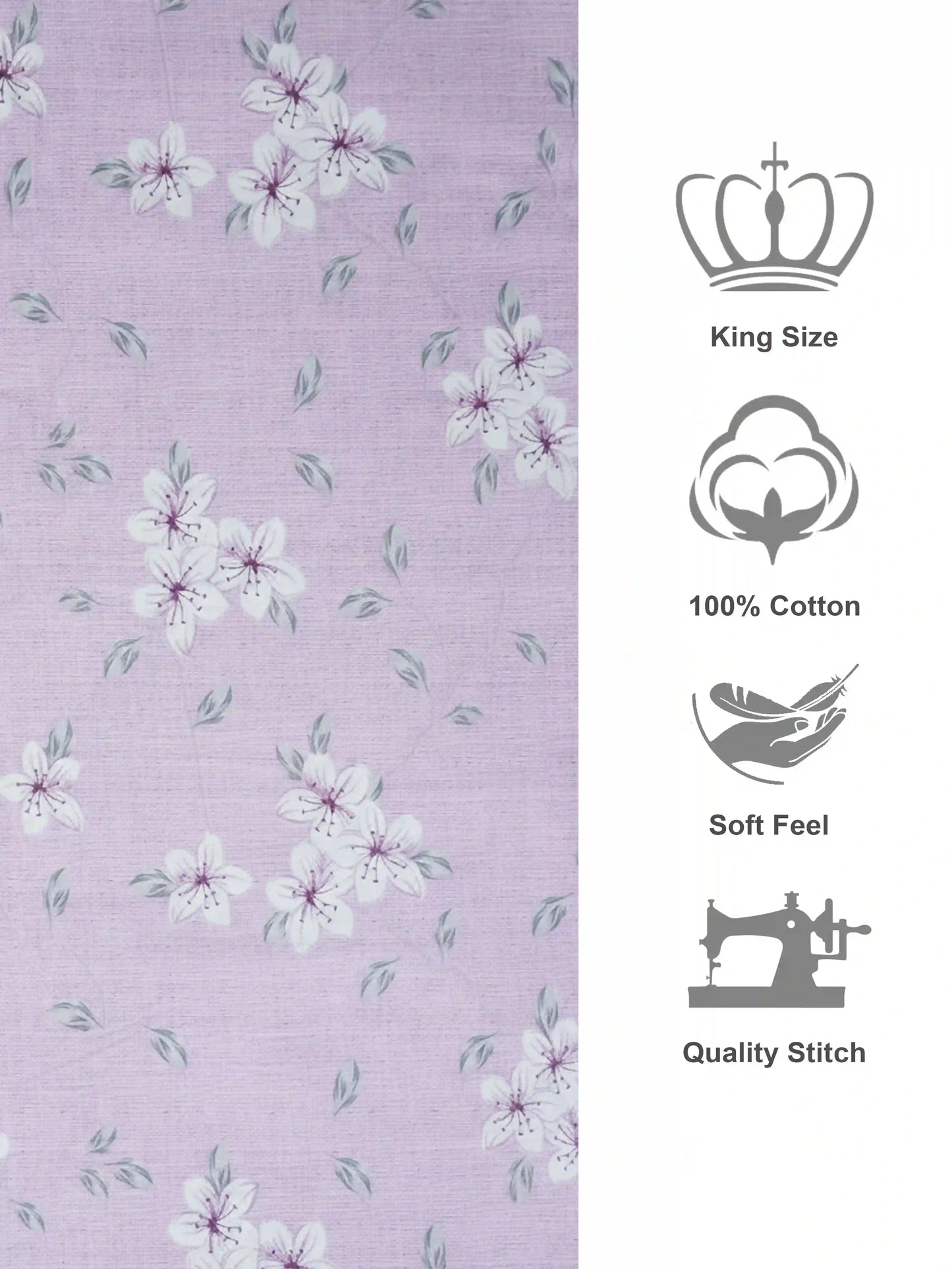 Soft Feel Light-Lavender Floral Cotton King Bedsheet Set