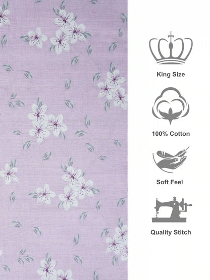 Soft Feel Light-Lavender Floral Cotton King Bedsheet Set
