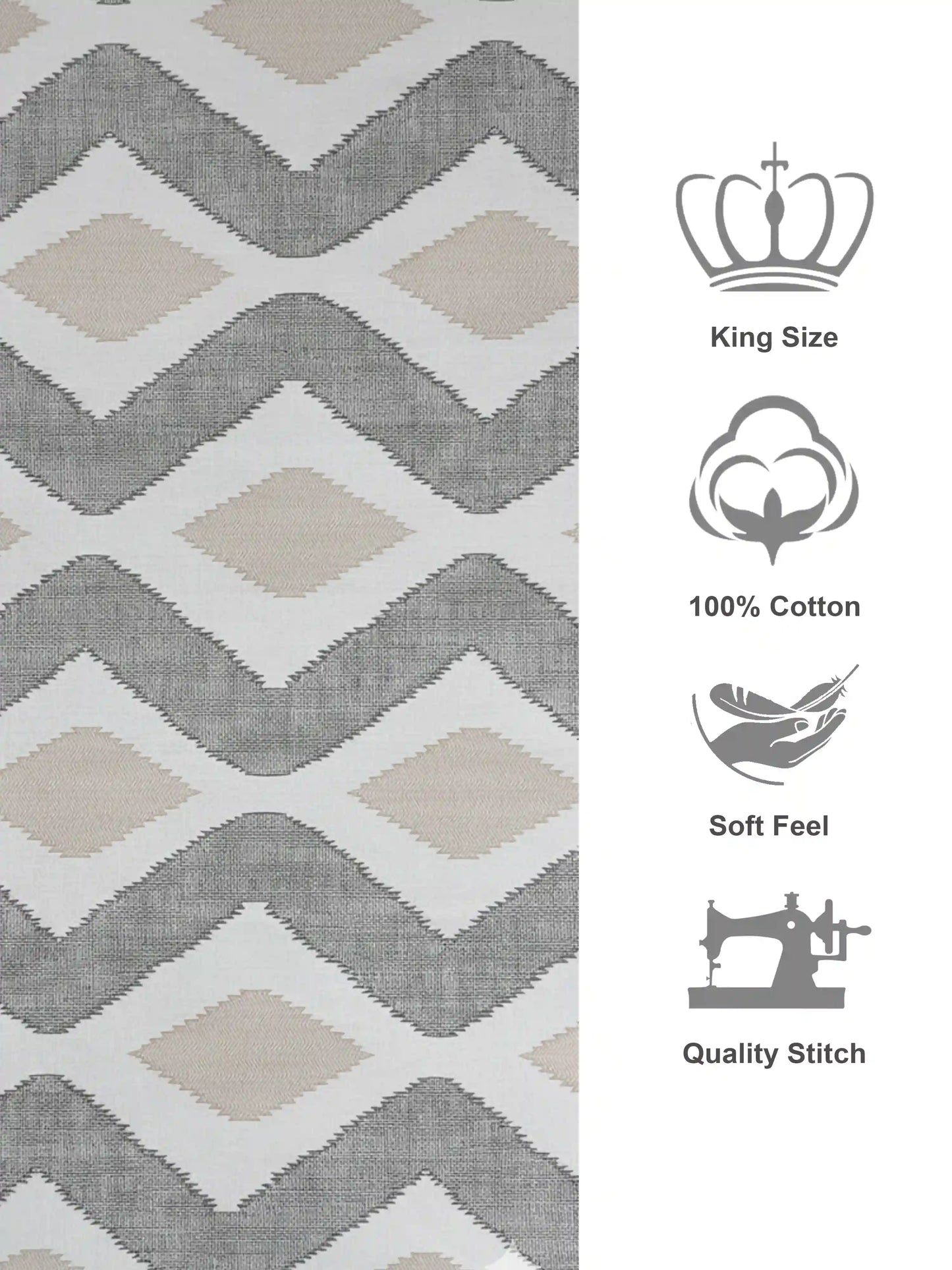 Soft Feel Grey-Beige Geometric Cotton King Bedsheet Set