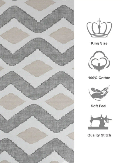 Soft Feel Grey-Beige Geometric Cotton King Bedsheet Set