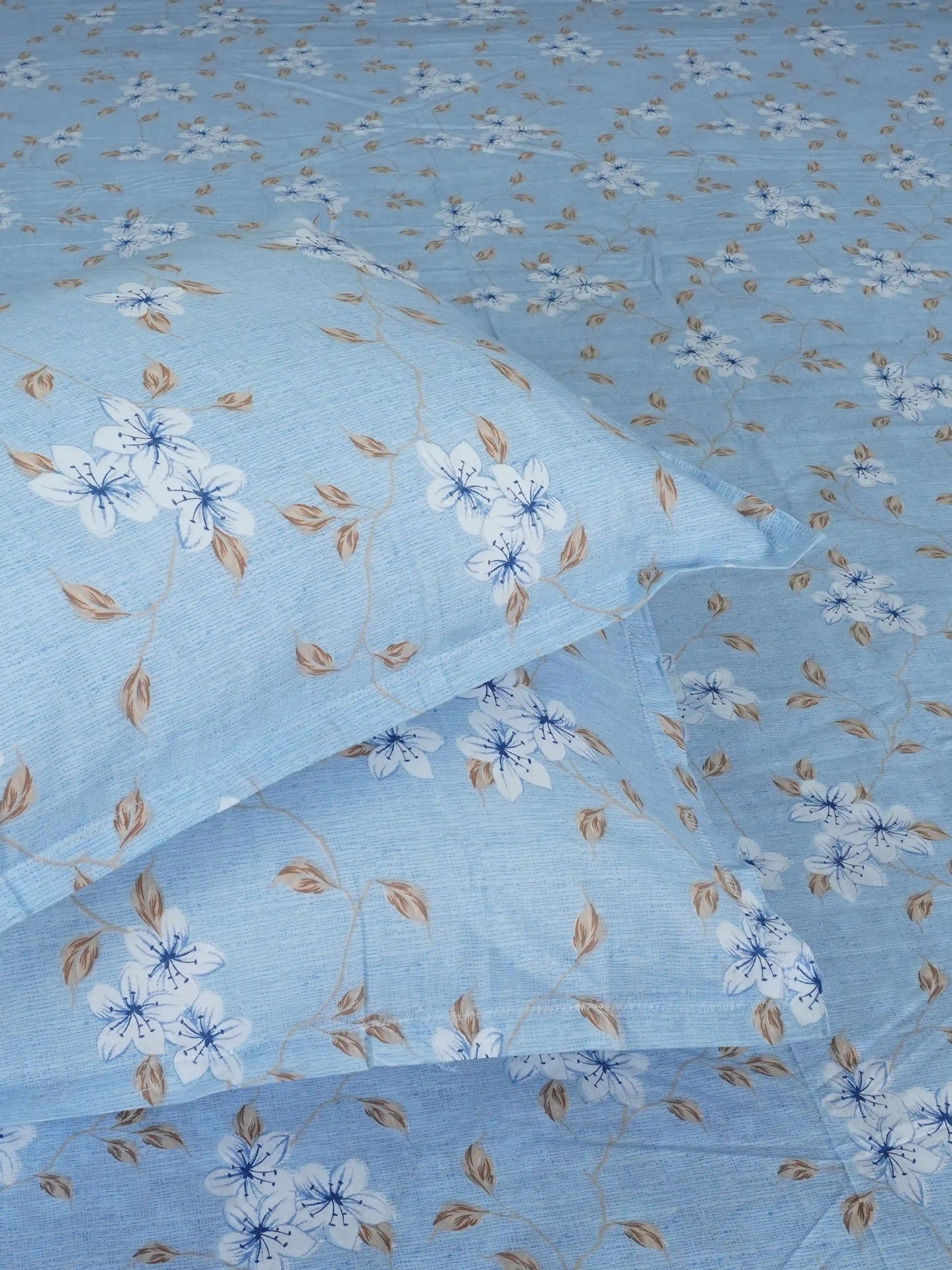 Soft Feel Light-Blue Floral Cotton King Bedsheet Set