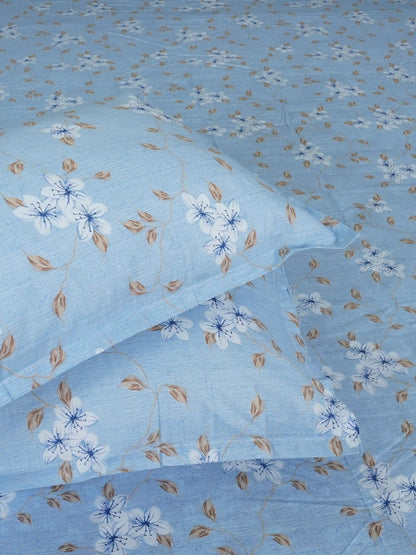Soft Feel Light-Blue Floral Cotton King Bedsheet Set