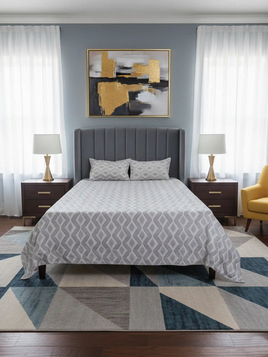 Soft Feel Taupe-Grey Geometric Cotton King Bedsheet Set