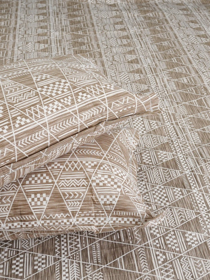 Soft Feel Brown Geometric Cotton King Bedsheet Set