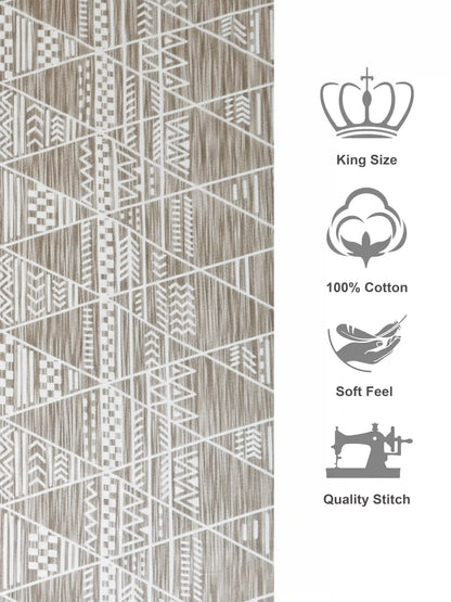 Soft Feel Brown Geometric Cotton King Bedsheet Set