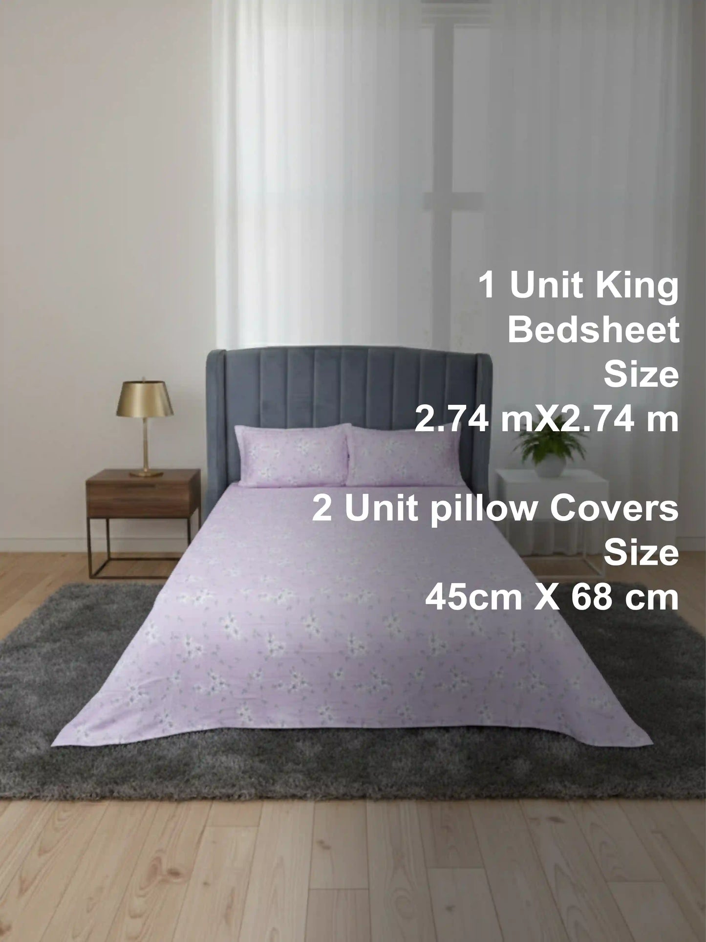 Soft Feel Light-Lavender Floral Cotton King Bedsheet Set